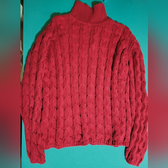 L.L. Bean Sweaters - Vintage LL Bean Cable Knit Mock Neck Women’s Sweater Size L 100% Cotton